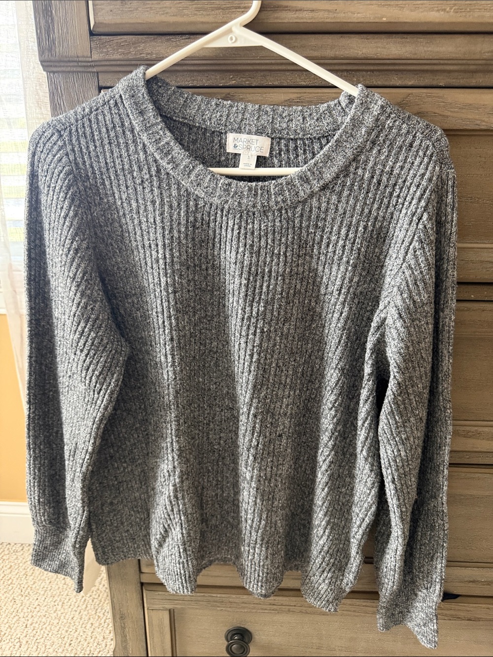 Market & Spruce Woman’s Gray Ribbed Crewneck Sweater